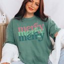 2X Light Green Merry Merry Merry Pink and Green Comfort Colors Tee