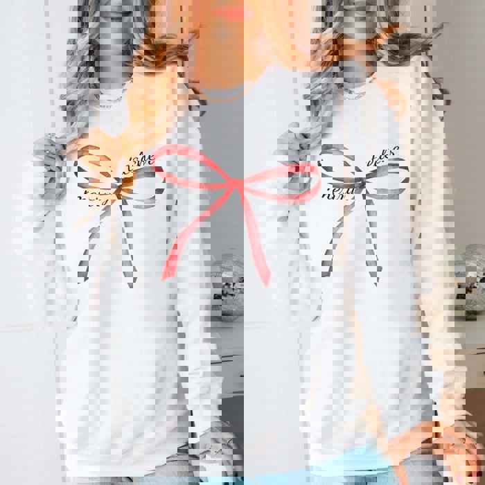 Merry Teacher Red Bow Graphic Sweatshirt