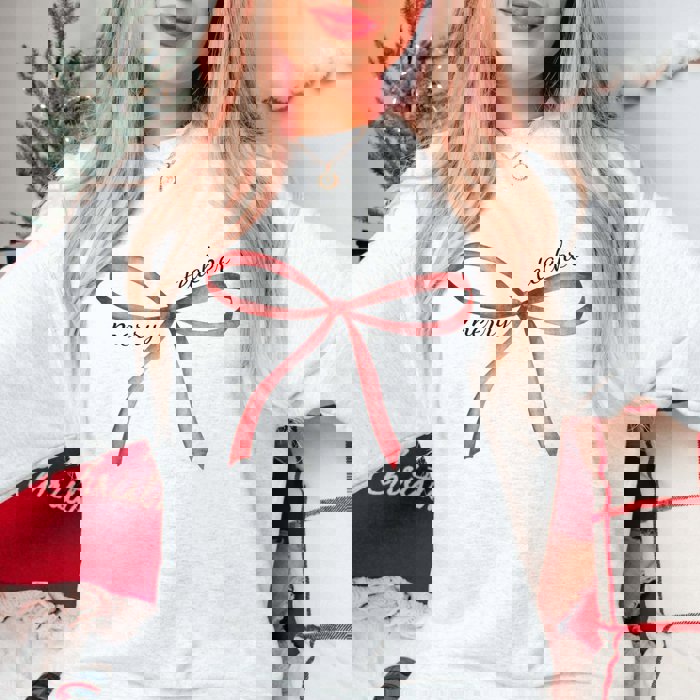 Merry Teacher Red Bow Graphic Sweatshirt