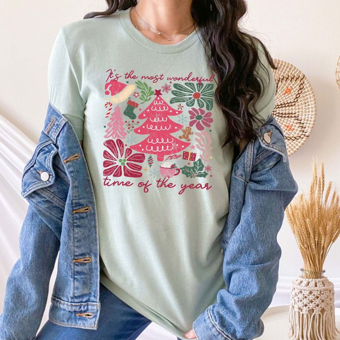 Most Wonderful Time of the Year Bella Canvas Tees – Joyful Christmas Graphic Tees for Women