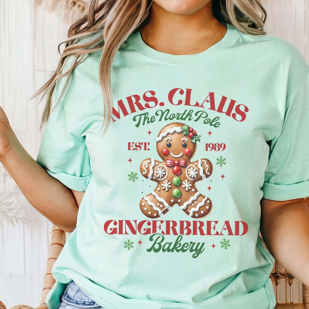 Mrs. Claus Gingerbread Bakery Bella Graphic Tee