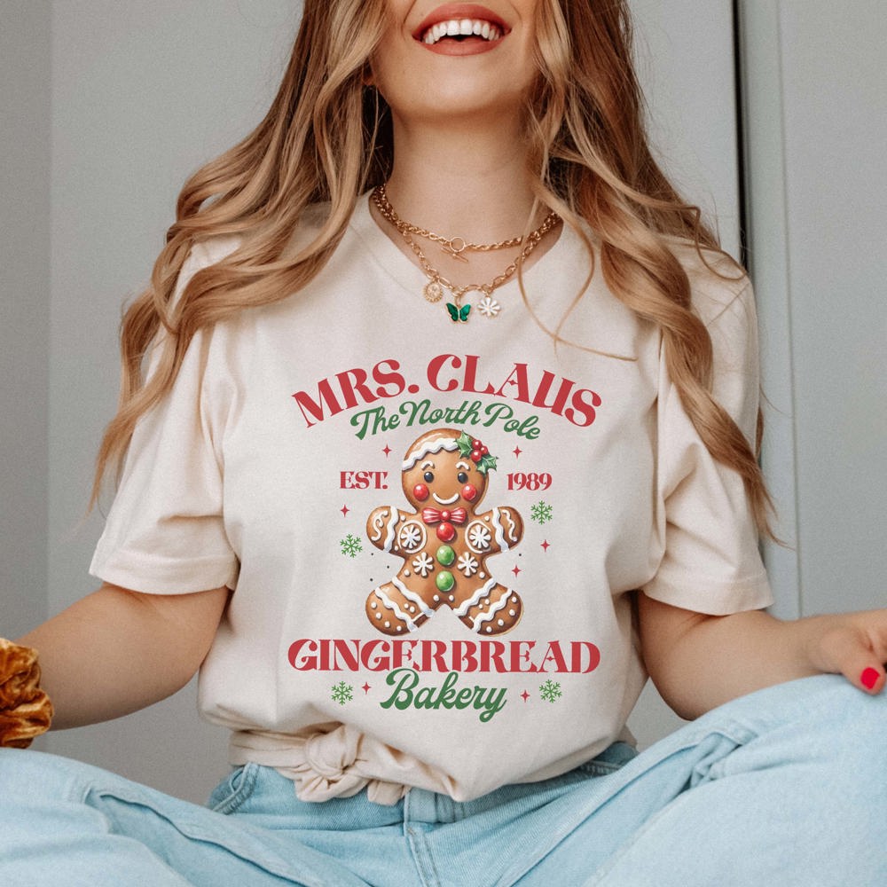 Mrs. Claus Gingerbread Bakery Bella Graphic Tee