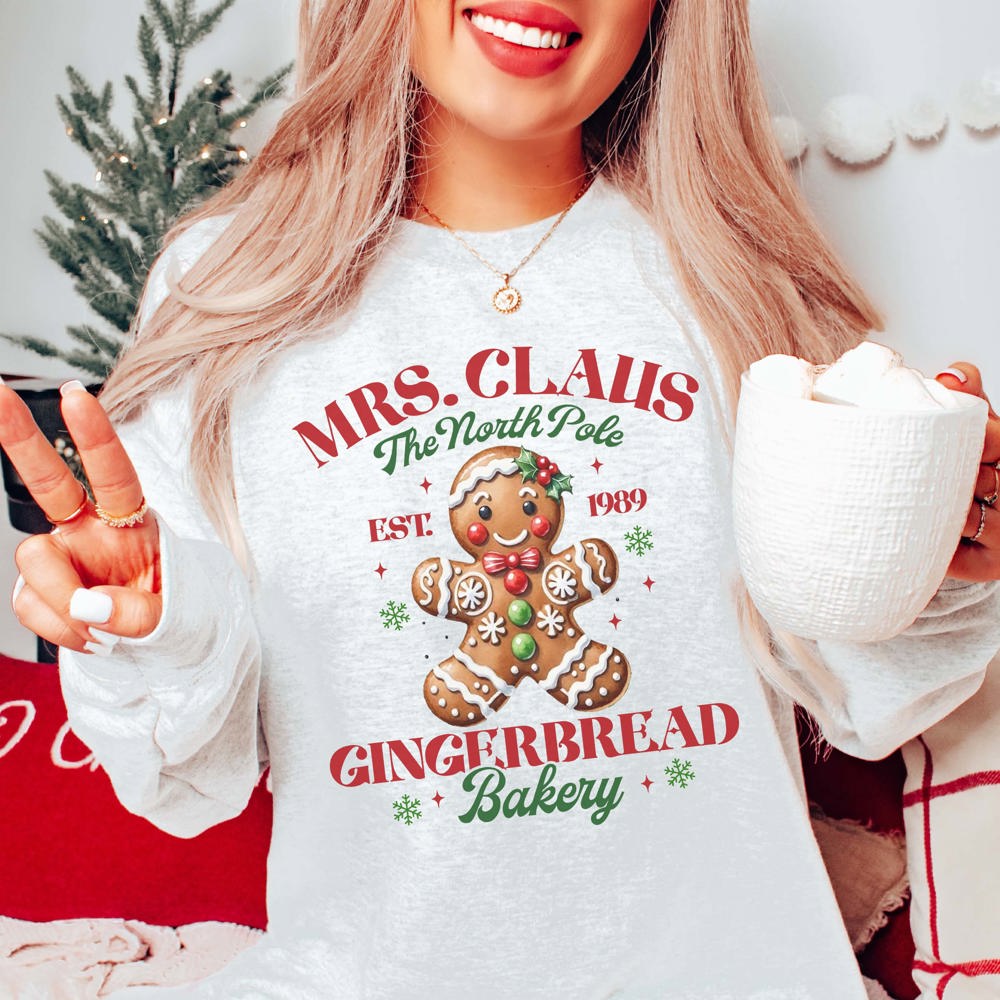 Mrs. Claus Gingerbread Bakery Graphic Sweatshirt