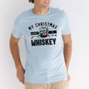 Large Light Blue My Christmas Spirit Is Whiskey Graphic Tee