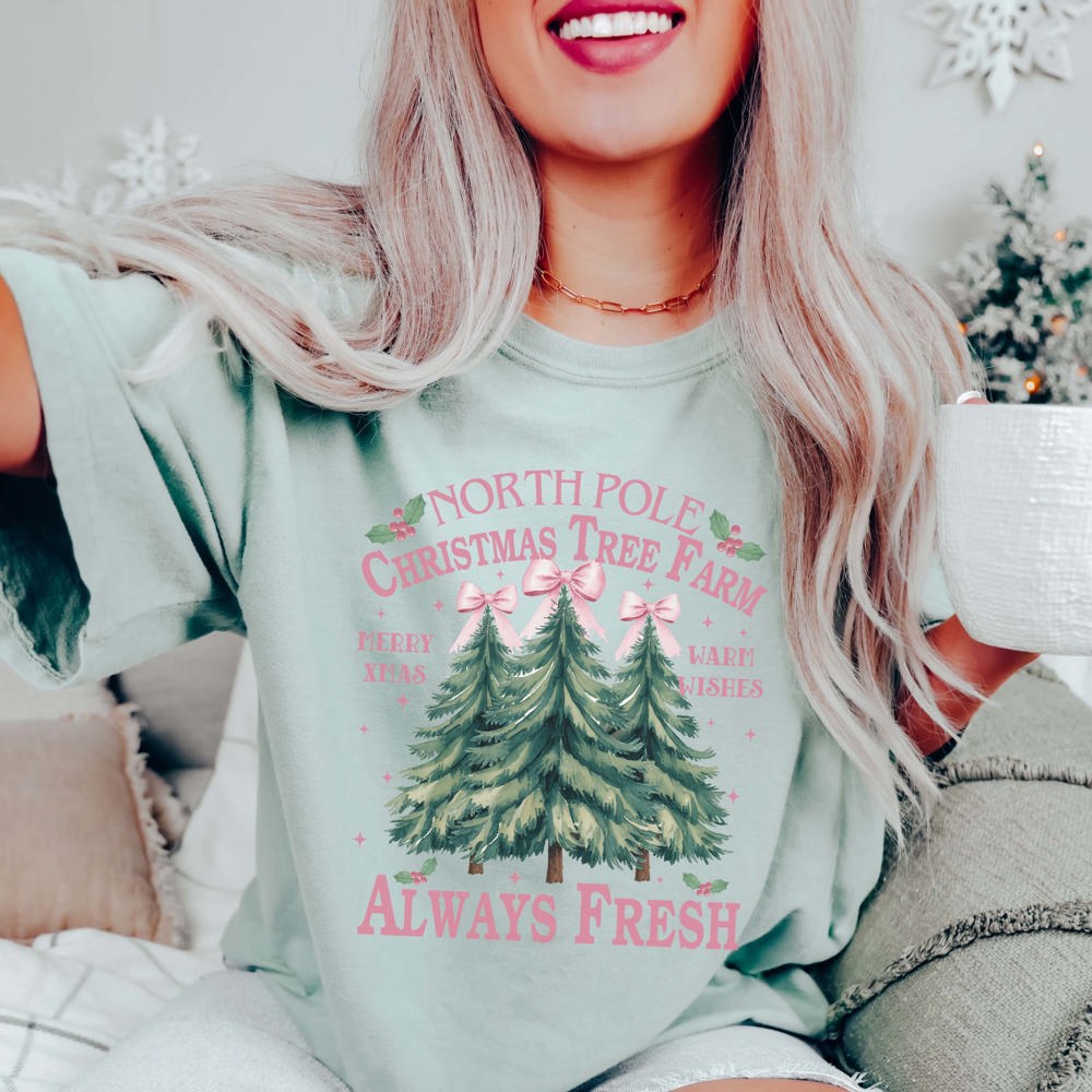 North Pole Christmas Tree Farm Comfort Color Graphic Tee