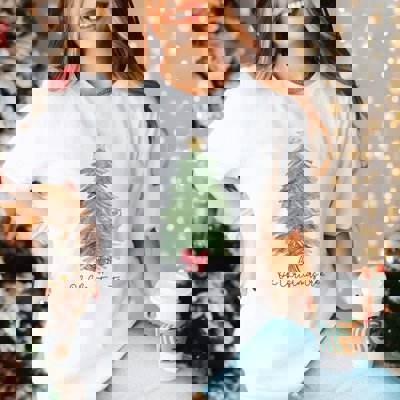 Oh Christmas Tree Red Striped Bow Bella Graphic Tee