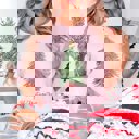 Large Pink Oh Christmas Tree Red Striped Bow Bella Graphic Tee