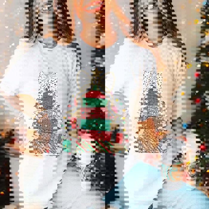 Pencil Christmas Tree With Bow Bella Graphic Tee