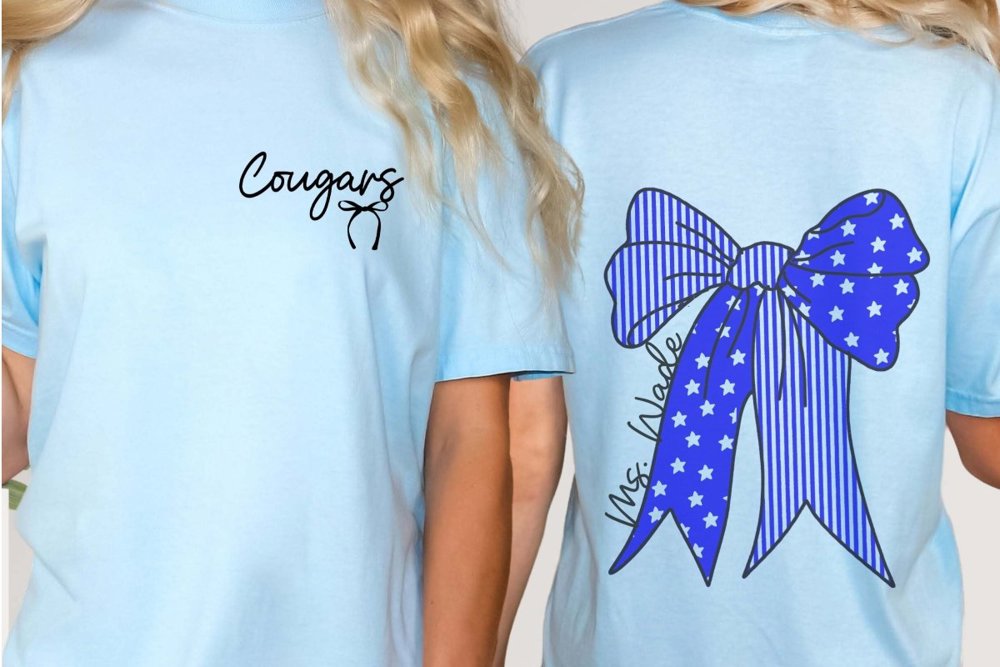 Personalized Large Bow Comfort Color Tee With Front And Back Design