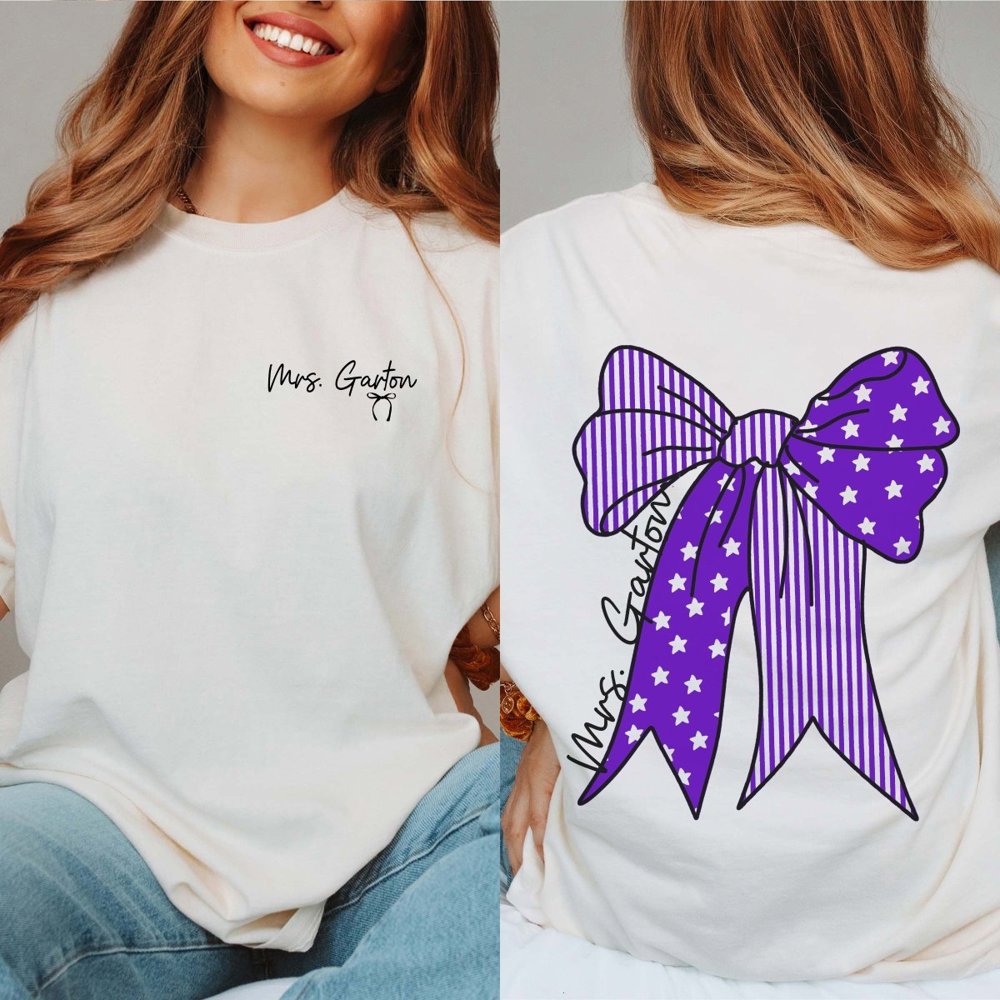 Personalized Large Bow Comfort Color Tee With Front And Back Design