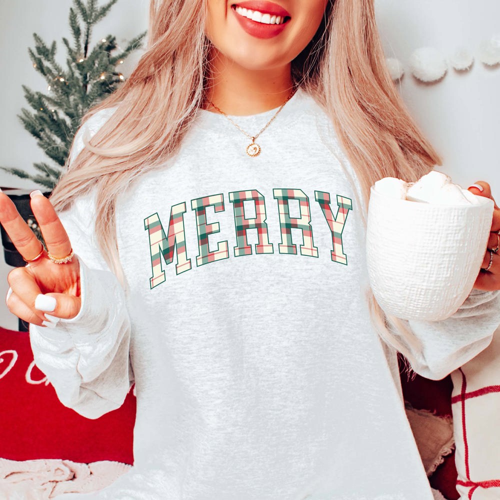 Plaid Merry Graphic Sweatshirt