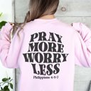 2X Pink Pray More Worry Less Back Design Crew Sweatshirt