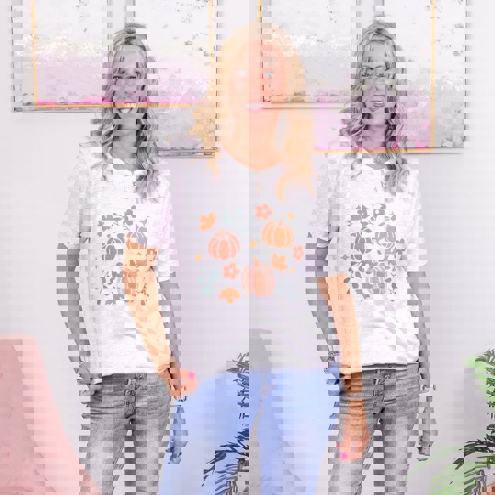 Pumpkin Leaves Collage Bella Graphic Tee