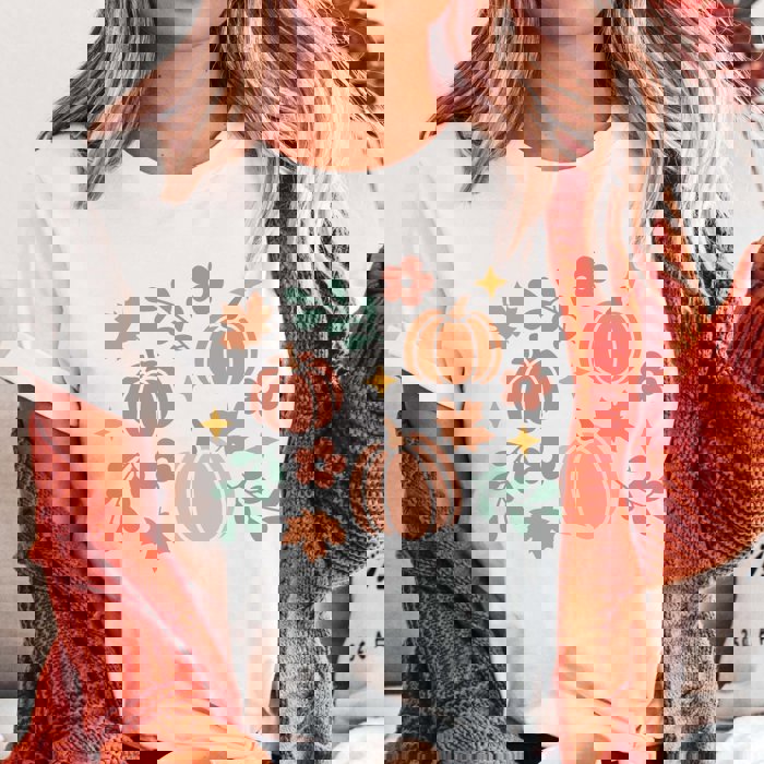 Pumpkin Leaves Collage Bella Graphic Tee