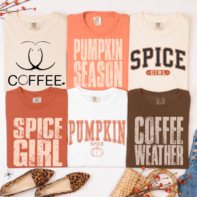 Pumpkin Spice Coffee Comfort Colors Tees | Fall Graphic T-Shirts
