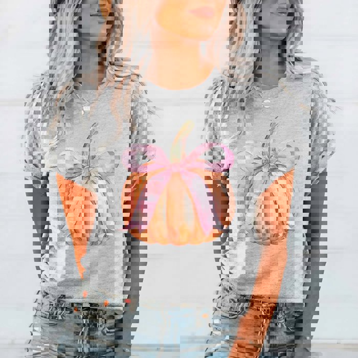 Pumpkin With Pink Bow Bella Graphic Tee