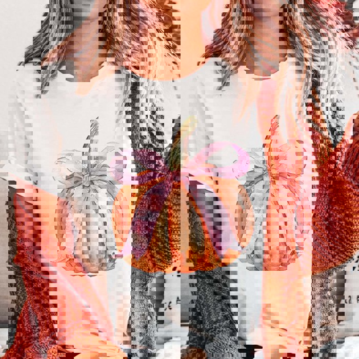 Pumpkin With Pink Bow Bella Graphic Tee