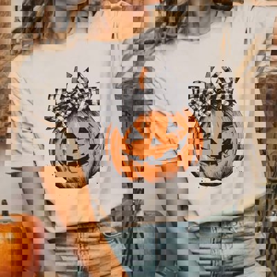 Pumpkin With White Black Bow Bella Graphic Tee