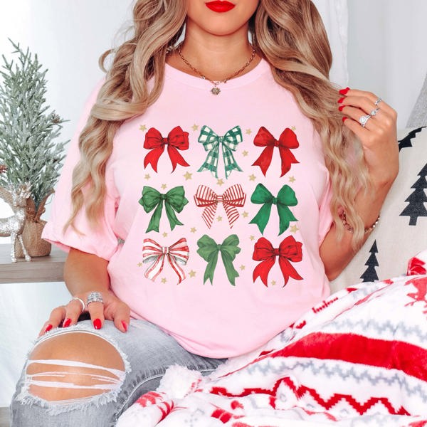 Red & Green Christmas Bow Collage Bella Graphic Tee