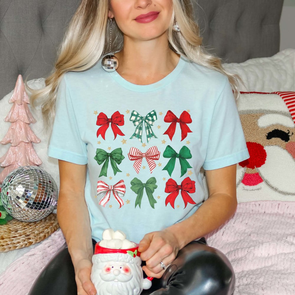 Red & Green Christmas Bow Collage Bella Graphic Tee