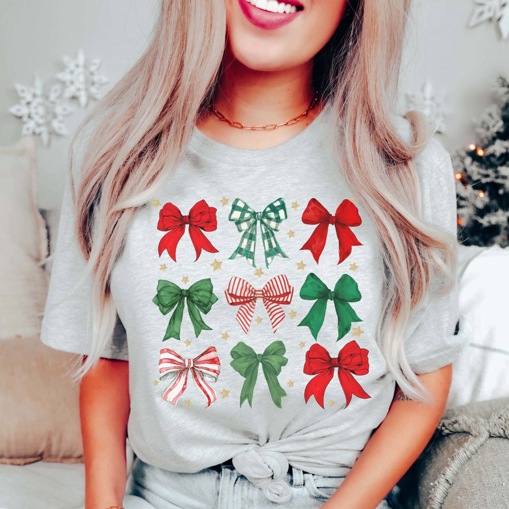 Red & Green Christmas Bow Collage Bella Graphic Tee