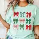 2X Mint Red & Green Christmas Bow Collage Bella Graphic Tee