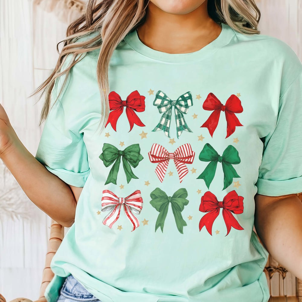 Red & Green Christmas Bow Collage Bella Graphic Tee