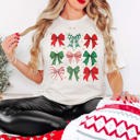 2X Natural Red & Green Christmas Bow Collage Bella Graphic Tee