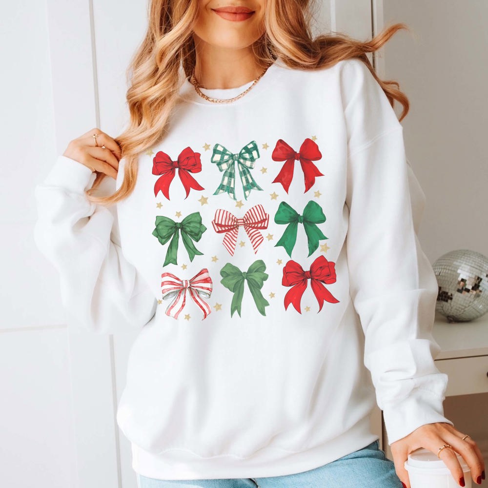 Red & Green Christmas Bow Collage Graphic Sweatshirt