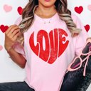 Large Blossom Red LOVE Distressed Heart Comfort Color Graphic Tee