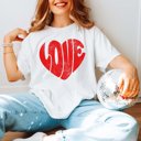 Large White Red LOVE Distressed Heart Comfort Color Graphic Tee