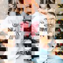 Medium White Red Striped Christmas Bow Bella Graphic Tee