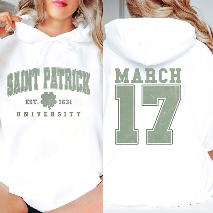 Saint Patrick University Hoodie With Front And Back Designs