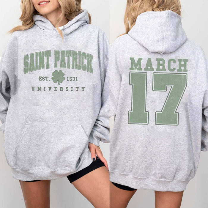 Saint Patrick University Hoodie With Front And Back Designs