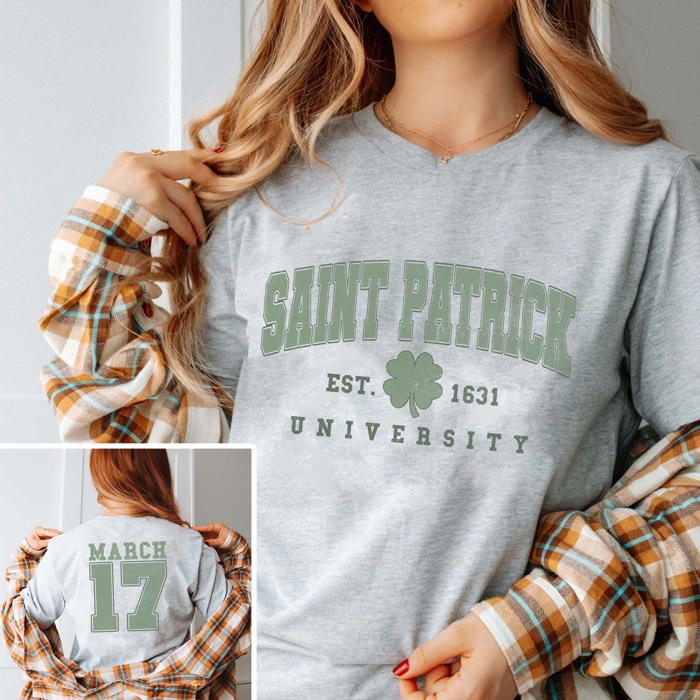 Saint Patrick University Tee With Front And Back Design