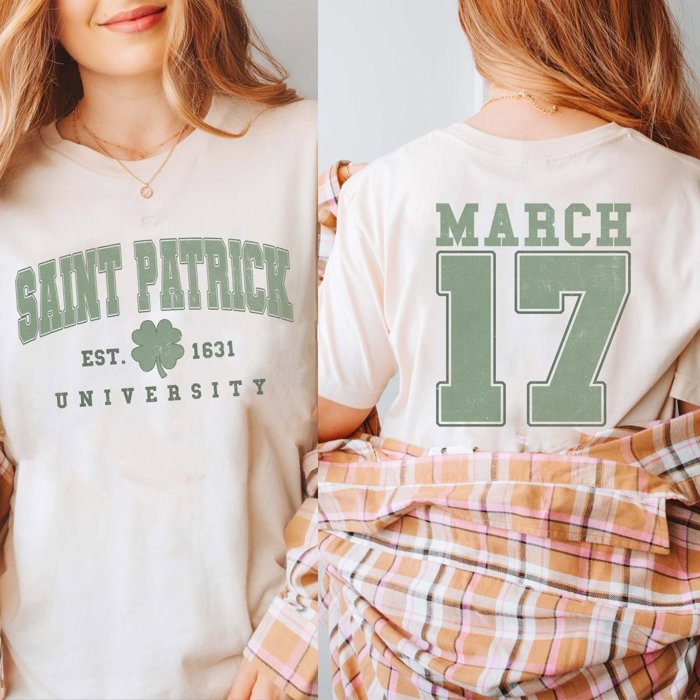 Saint Patrick University Tee With Front And Back Design