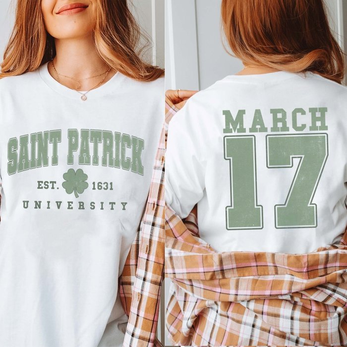 Saint Patrick University Tee With Front And Back Design