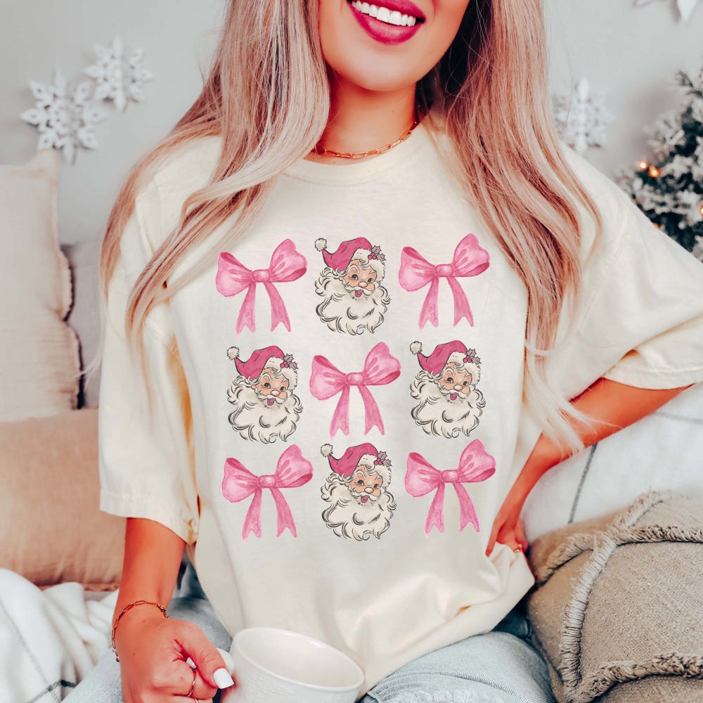 Santa Bow Collage Comfort Color Graphic Tee