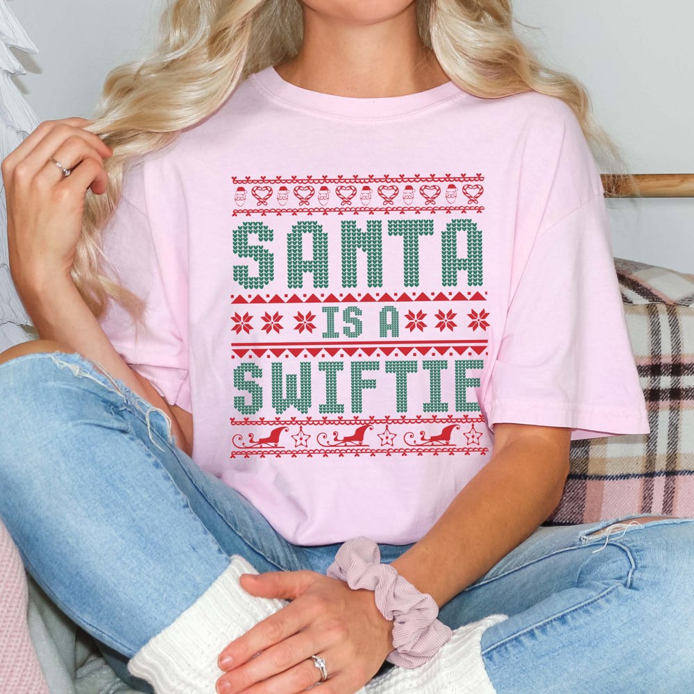 Santa Is A Swiftie Ugly Sweater Comfort Color Graphic Tee