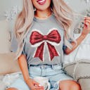 Large Grey Sparkly Santa Bow Comfort Color Graphic Tee