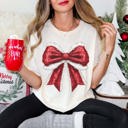 2X Ivory Sparkly Santa Bow Comfort Color Graphic Tee