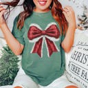 Large Light Green Sparkly Santa Bow Comfort Color Graphic Tee