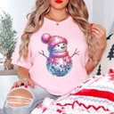 Large Pink Snowman Disco Bella Graphic Tee