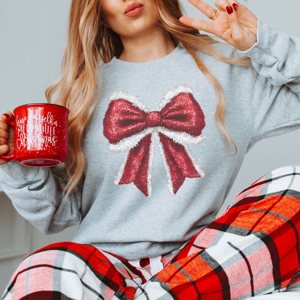 Sparkly Santa Bow Graphic Sweatshirt