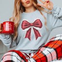  Sparkly Santa Bow Graphic Sweatshirt