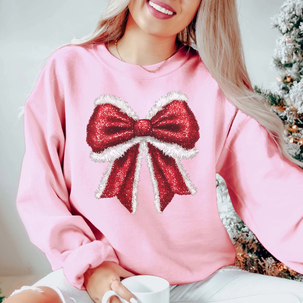 Sparkly Santa Bow Graphic Sweatshirt