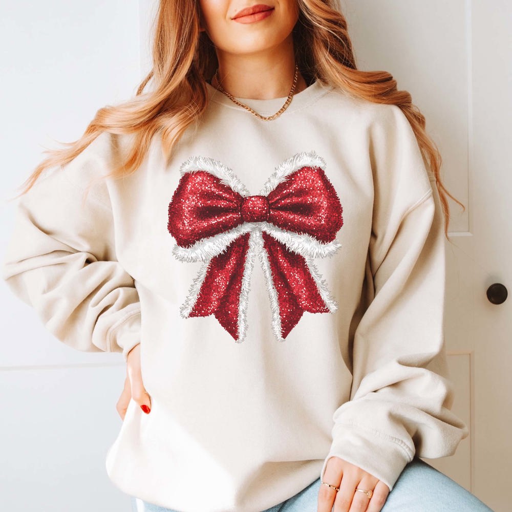 Sparkly Santa Bow Graphic Sweatshirt