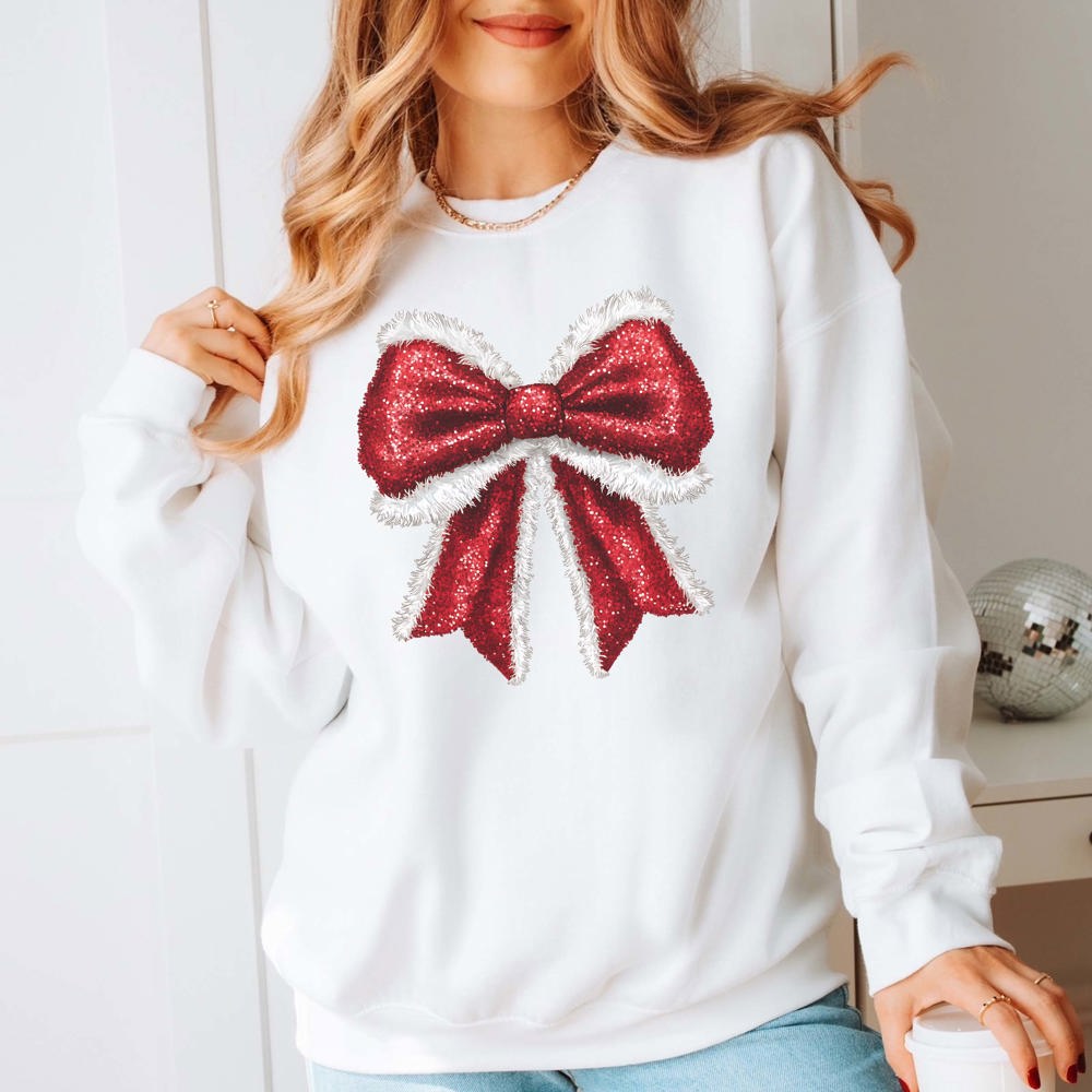 Sparkly Santa Bow Graphic Sweatshirt