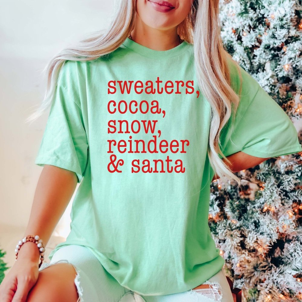 Sweaters Cocoa Snow List Red Comfort Colors Tee