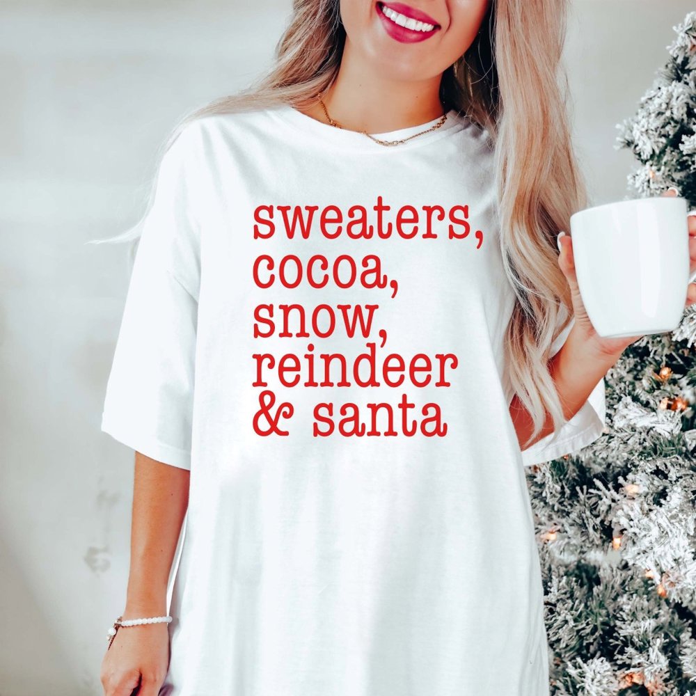 Sweaters Cocoa Snow List Red Comfort Colors Tee